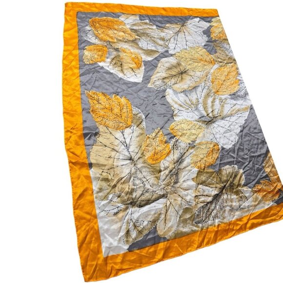 Vintage Fashion Scarf 100% Silk Orange Fall Autumn Leaves Japan Neck Head Wrap - Picture 2 of 9
